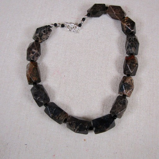 Black Fossil Gemstone Statement Necklace - VP's Jewelry  