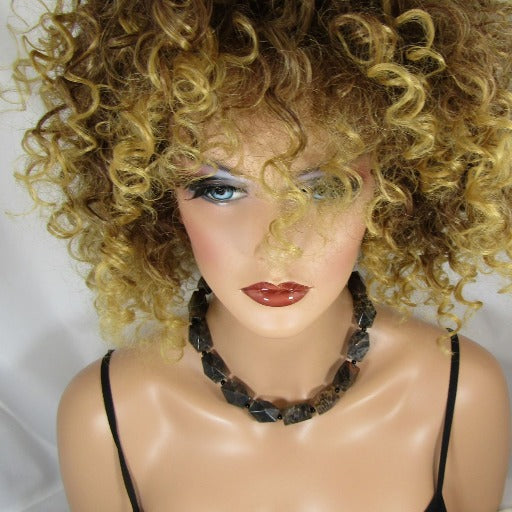 Black Fossil Gemstone Statement Necklace - VP's Jewelry  