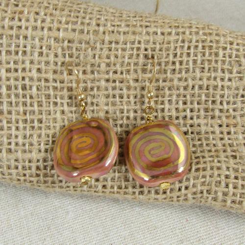 Fair Trade Kazuri Bead Earrings Gold - VP's Jewelry  