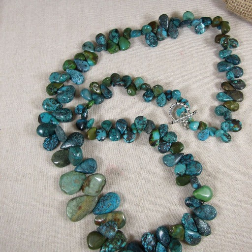 Handmade Long Turquoise Teardrop Beaded Statement Necklace - VP's Jewelry 