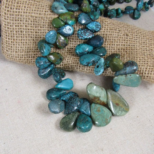 Handmade Long Turquoise Teardrop Beaded Statement Necklace - VP's Jewelry 