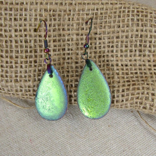 Iridescent Glass Teardrop Earrings  green - VP's Jewelry