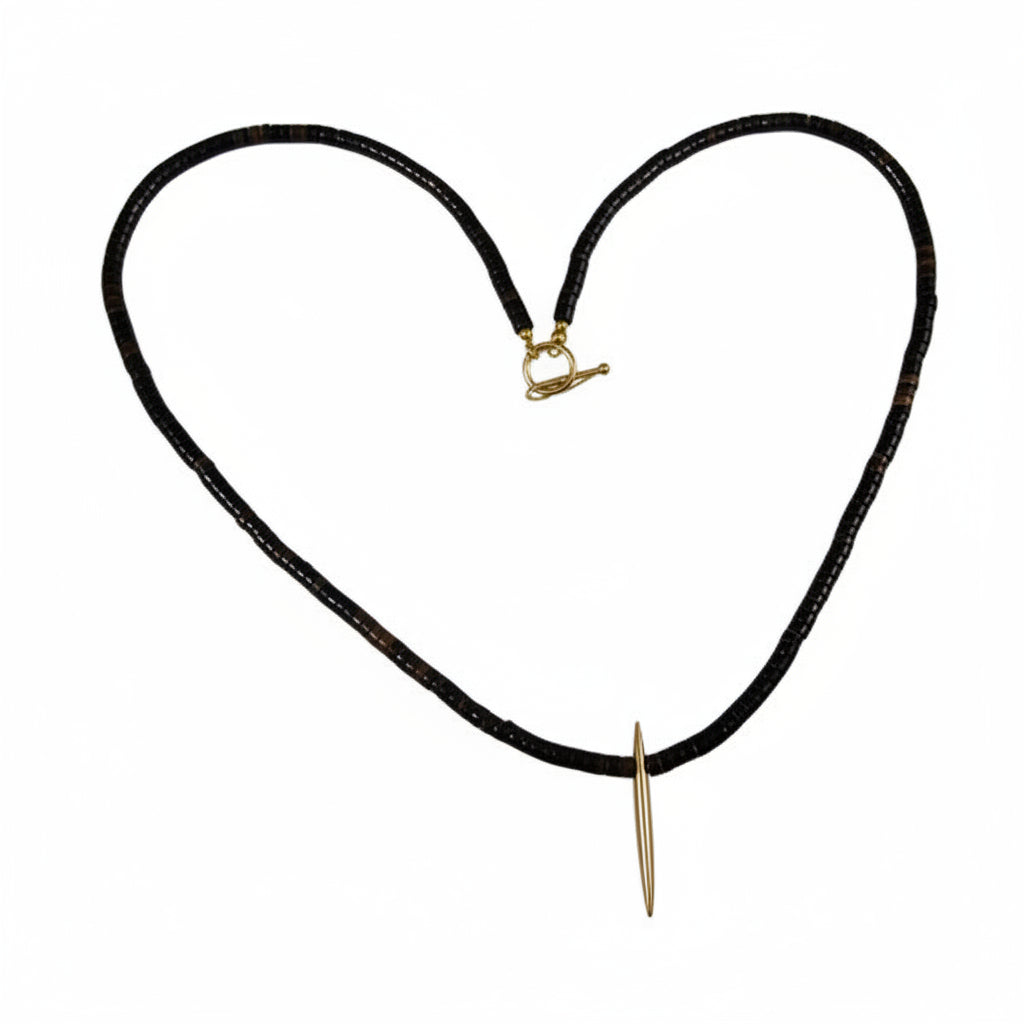 Black Heishi Surfer Beaded Necklace Gold Accent for a Man - VP's Jewelry