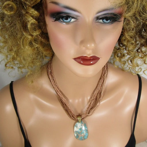 Jasper Multi-strand Pendant Necklace With Earrings - VP's Jewelry