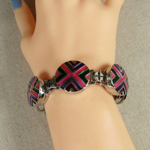 Pink, Purple & Green Linked Cuff Bracelet - VP's Jewelry