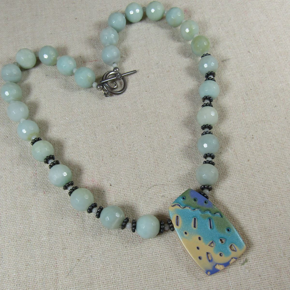 Amazonite & Handmade Aqua Pendant Necklace - VP's Jewelry