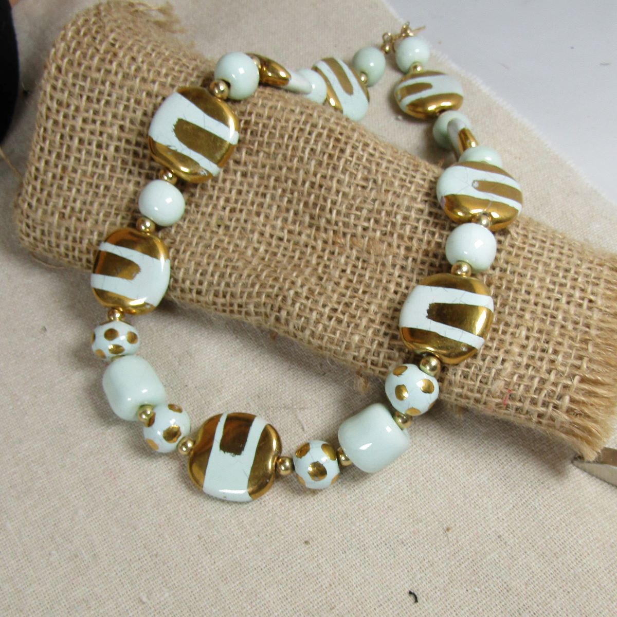 aqua & gold Fair Trade Kazuri bead necklace