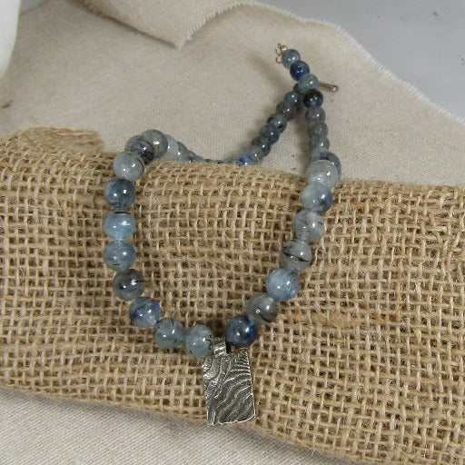 Unisex Pendant Necklace in Kynite Gemstone Beads with Silver Pendant - VP's Jewelry