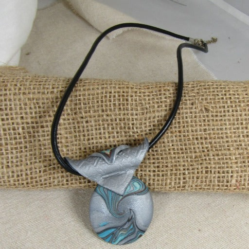 Man's Southwestern Motif Necklace with Gray Polymer Clay Pendant - VP's Jewelry