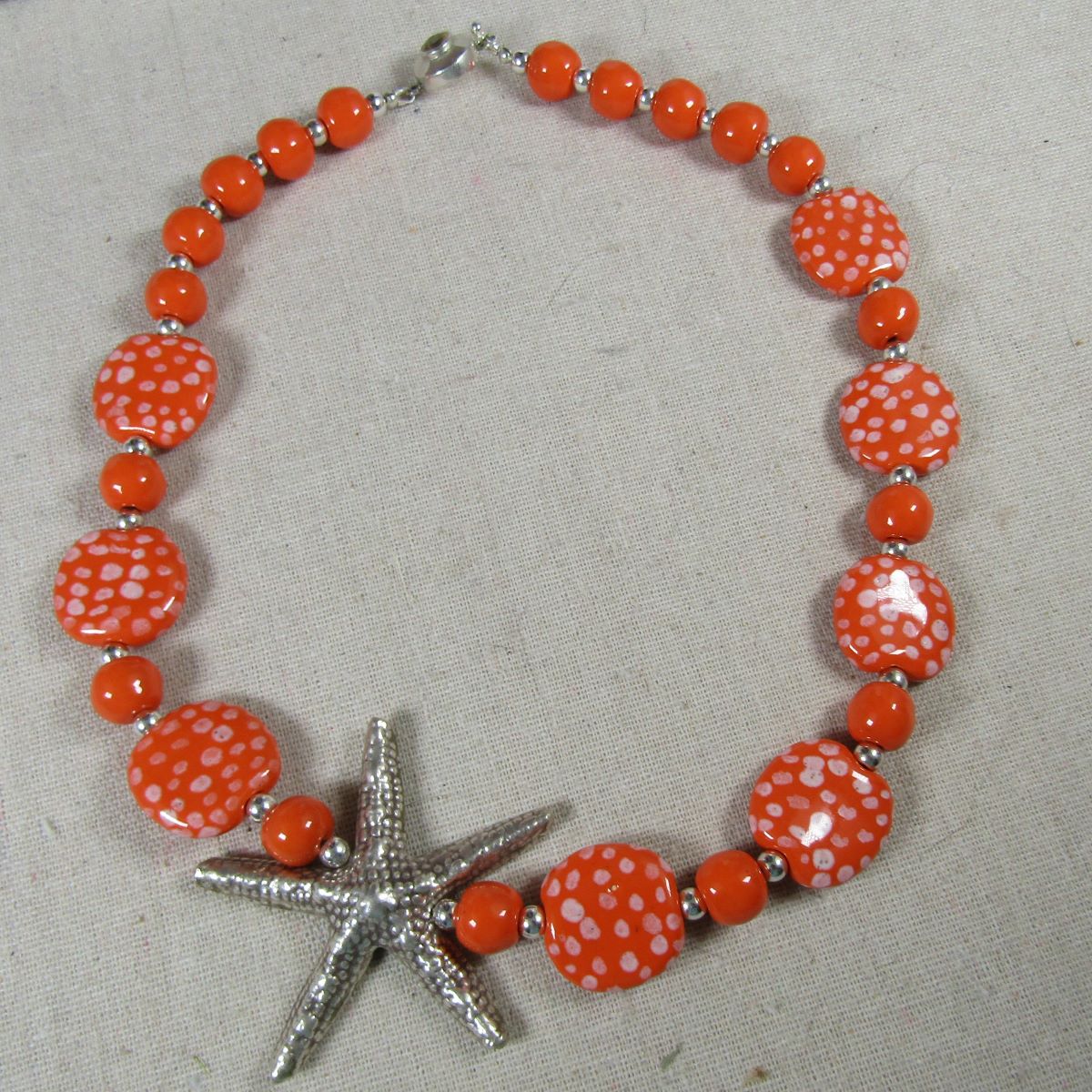 Orange Kazuri Bead Necklace Bold Starfish - VP's Jewelry
