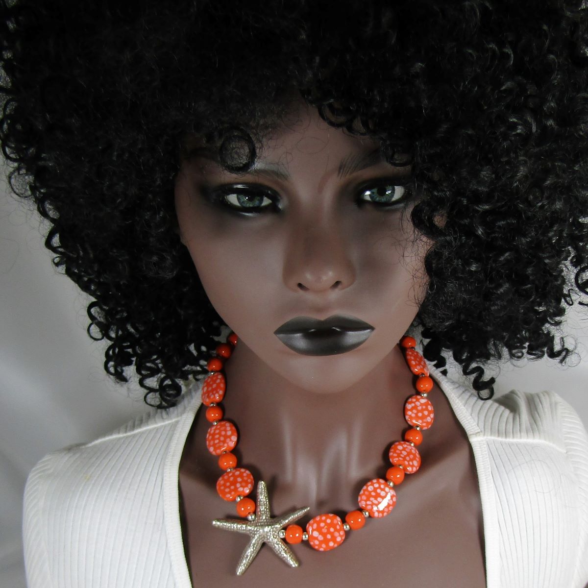 Orange Kazuri Bead Necklace Bold Starfish - VP's Jewelry