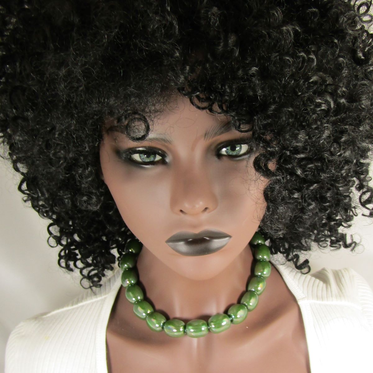 Bottle Green Statement Necklace Kazuri Fair Trade Beads - VP's Jewelry  