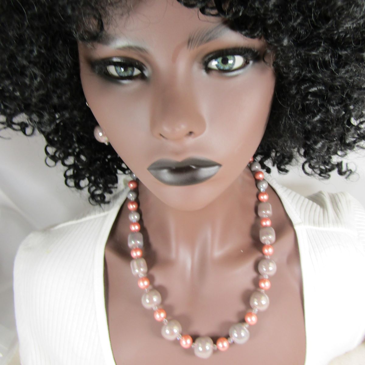 Grey Kazuri Fair Trade Bead Necklace & Earrings Handmade Jewelry - VP's Jewelry