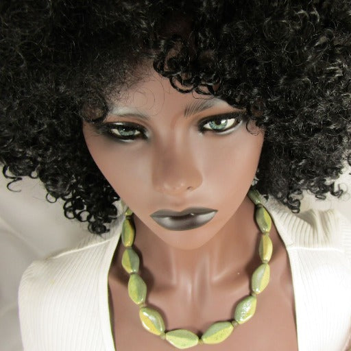 Kazuri Necklace Green Fair Trade Beads - VP's Jewelry