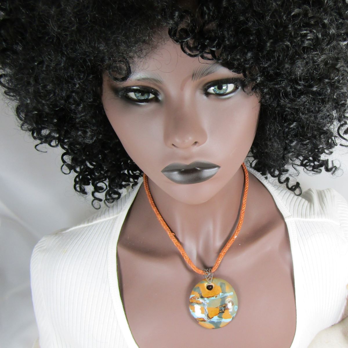 Handmade Mustard Colored Kazuri Pendant on Leather Necklace - VP's Jewelry