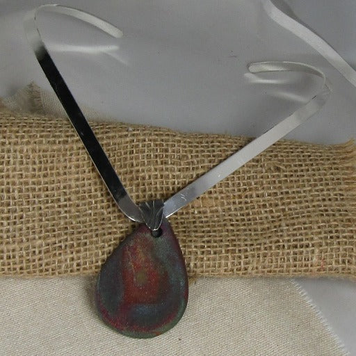 Silver Choker with Handmade Blue Teardrop Raku Pendant - VP's Jewelry