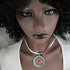 Choker Handmade Aqua & Coral Raku Pendant Spiral Bail Silver Neck Wire - VP's Jewelry