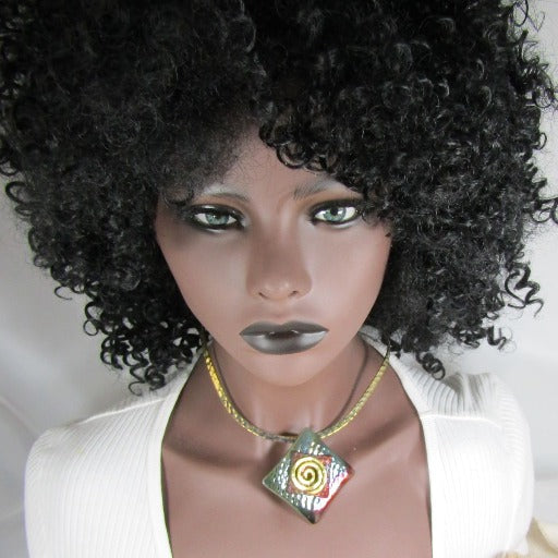 Handmade Multi Luster Raku Pendant Spiral Bail Gold Choker - VP's Jewelry