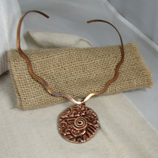 Copper Choker with Handmade Copper luster Raku Pendant - VP's Jewelry