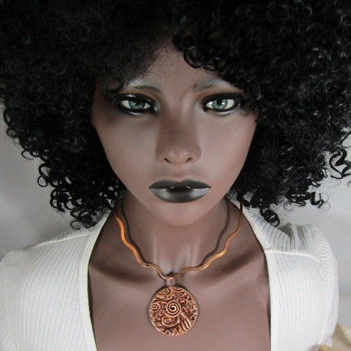 Copper Choker with Handmade Copper luster Raku Pendant - VP's Jewelry