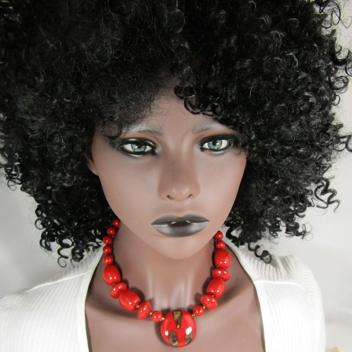 Bold Bright Red Beaded Pendant Necklace Fair Trade Kazuri Bead - VP's Jewelry