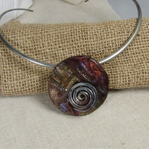 Handmade Multi Colored Raku Artisan Pendant on Silver Choker - VP's Jewelry