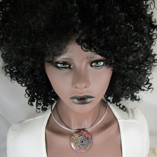 Handmade Multi Colored Raku Artisan Pendant on Silver Choker - VP's Jewelry