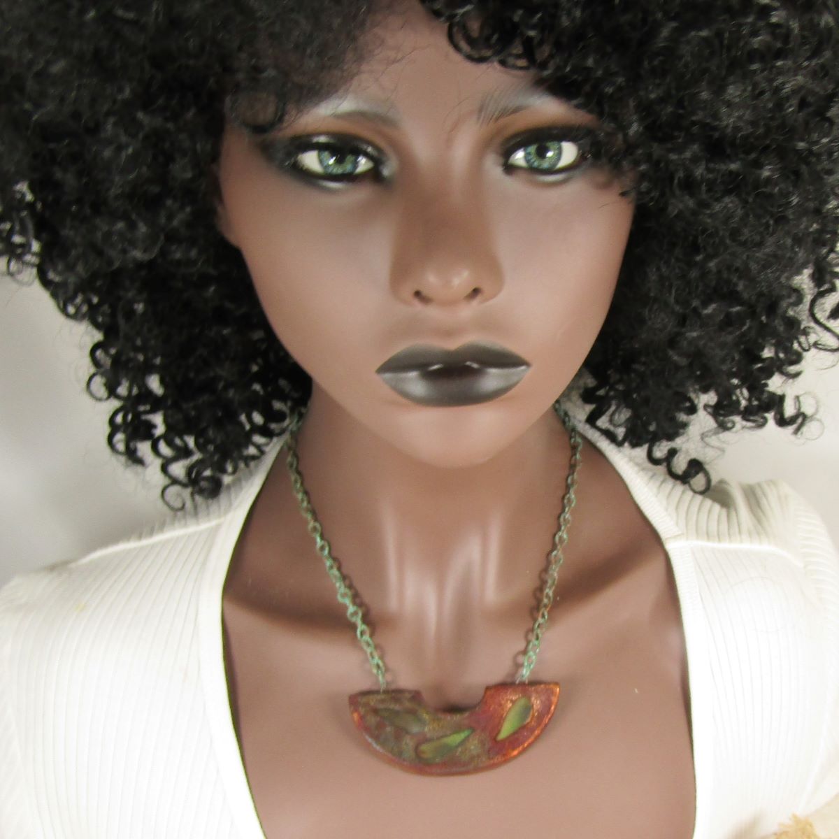 Artisan Handmade Geometric Bib Pendant Necklace  [Raku Finish]