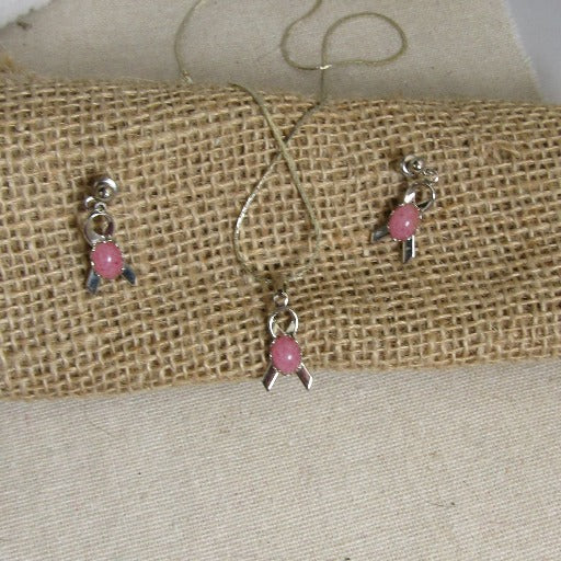 Pink Awareness Pendant Necklace & Earrings - VP's Jewelry