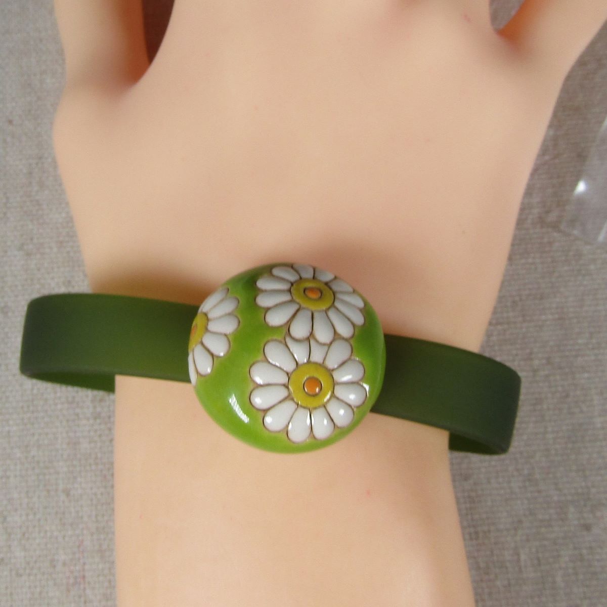 Green Ribbon Choker Bracelet Sun Flower Earrings Handmade Ultra-light  - VP's Jewelry