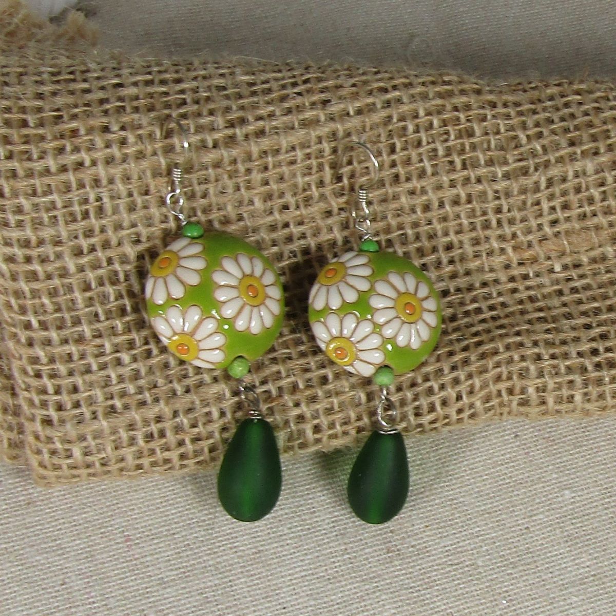 Green Ribbon Choker Bracelet Sun Flower Earrings Handmade Ultra-light  - VP's Jewelry