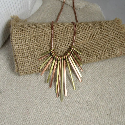 Copper & Brass Unique Fan Pendant Necklace Trendy Style - VP's Jewelry