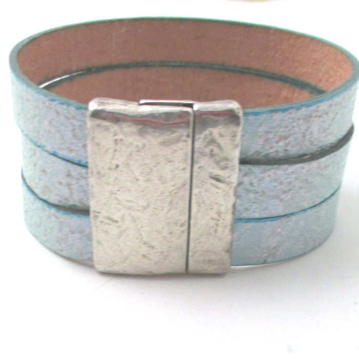 Wide Bold Aqua Leather Cuff Bracelet - VP's Jewelry