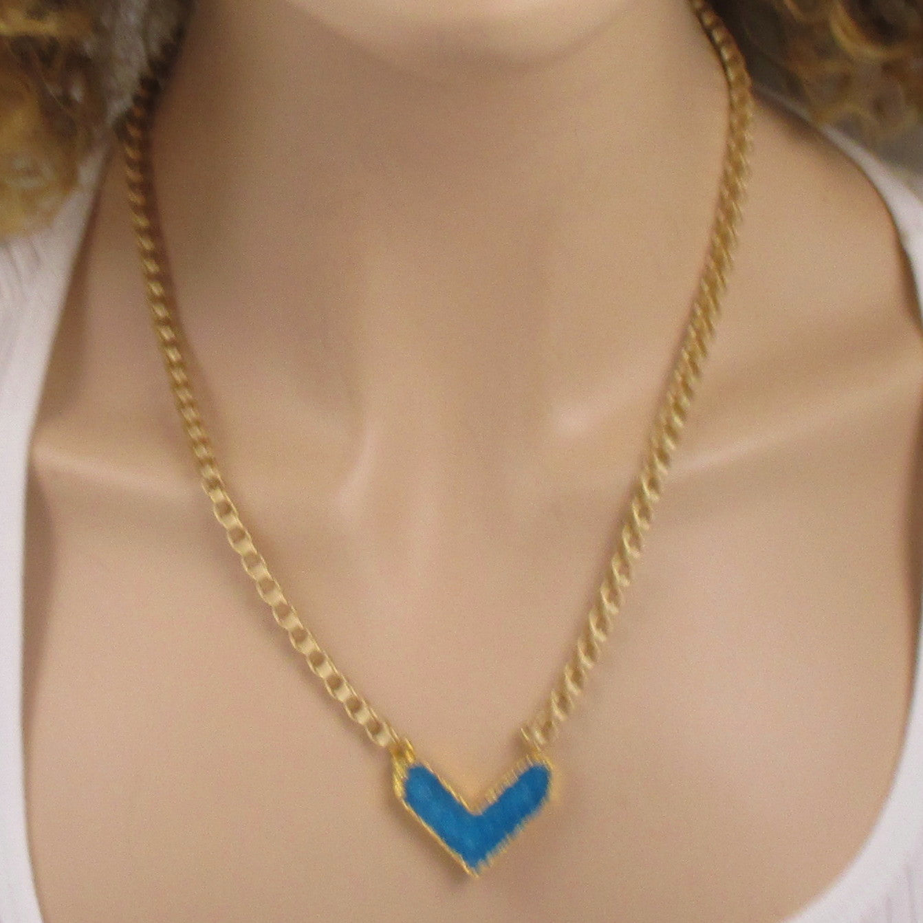 Light Turquoise Blue Druzy Pendant on Gold Chain - VP's Jewelry