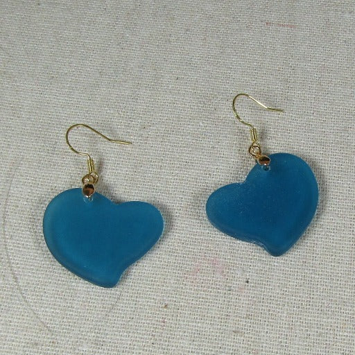 Teal Sea Glass Heart Earrings