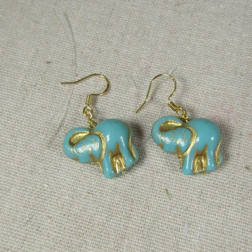 Safari Elephant Turquoise & Gold Earrings - VP's Jewelry