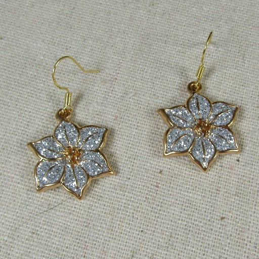 Gold & Crystal Poinsettia Flower Earrings - VP's Jewelry