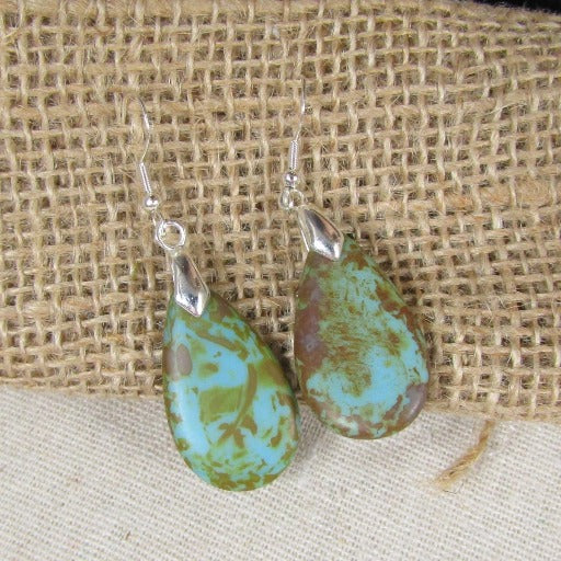 Turquoise Glass Picasso Teardrop Earrings - VP's Jewelry
