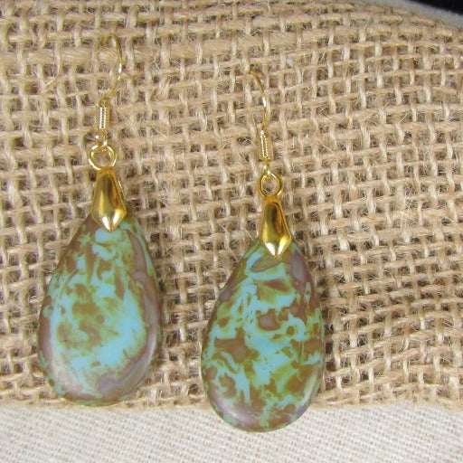 Turquoise Glass Picasso Teardrop Earrings - VP's Jewelry