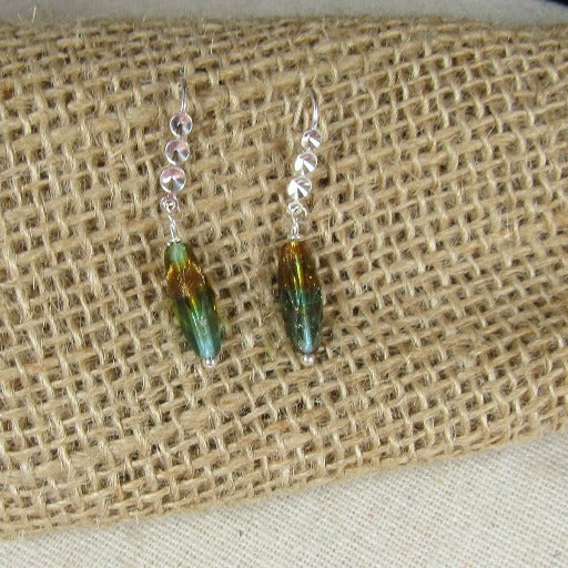 Amber & Green Bead Drop Earrings - VP's Jewelry