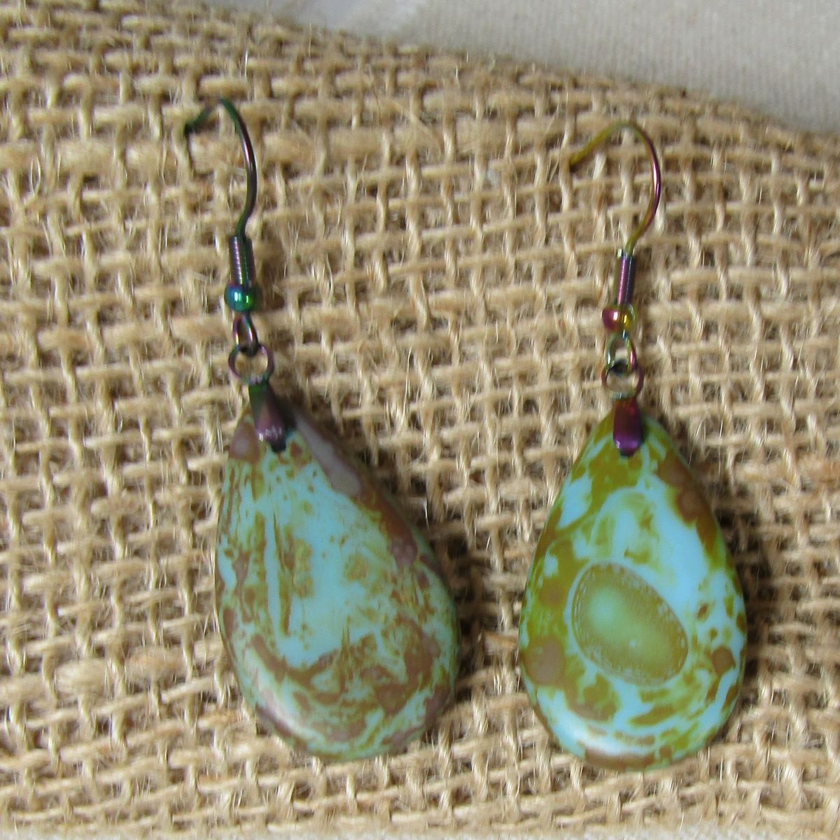 Turquoise Glass Picasso Teardrop Earrings - VP's Jewelry