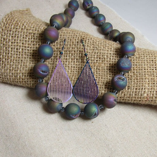 Rainbow Gemstone Beaded Necklace & Earrings Handcrafted - VP's Jewelry  