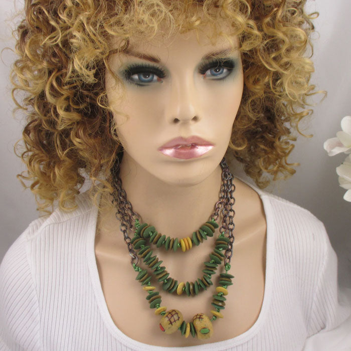 Triple Strand Handmade African Trade Bead & Copper Necklace - VP's Jewelry