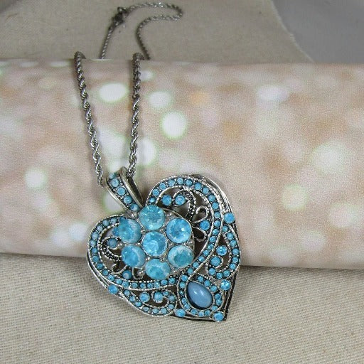 Big Aqua Heart Pendant Necklace - VP's Jewelry