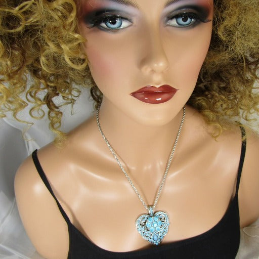 Big Aqua Heart Pendant Necklace - VP's Jewelry