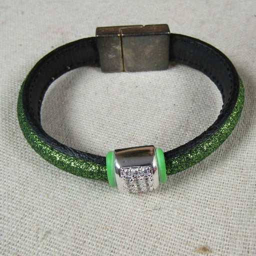 Sparkly Green Leather Bracelet - VP's Jewelry