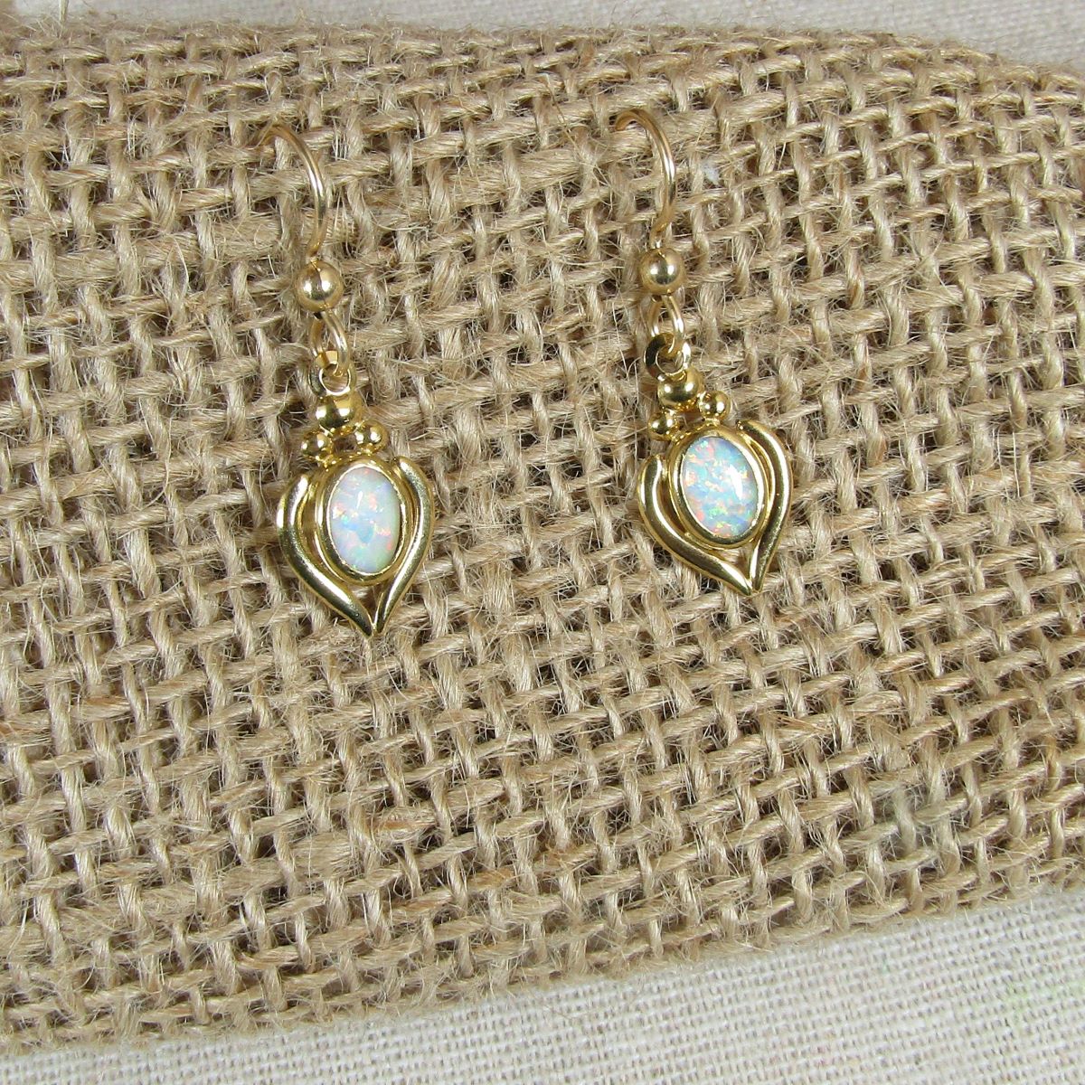 Elegant White Gibson Opal Gold Earrings - VP's Jewelry
