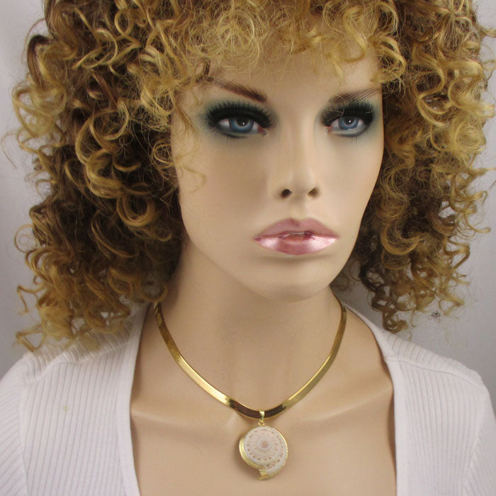 Cream Shell Pendant Necklace on Gold Chain - VP's Jewelry