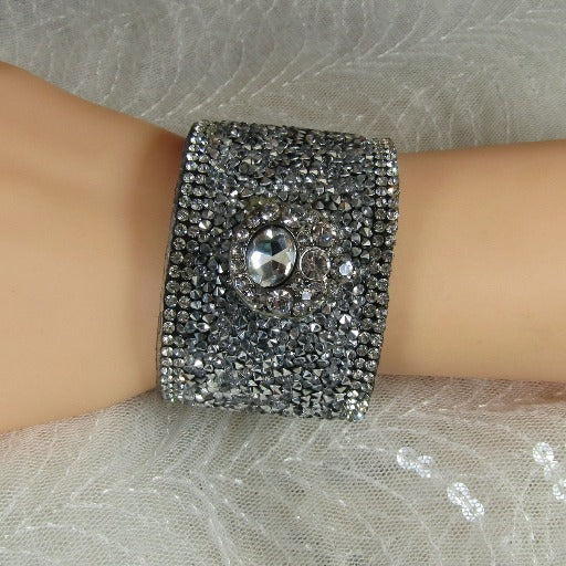 Wide Leather Sparkly Cuff Bracelet - VP's Jewelry