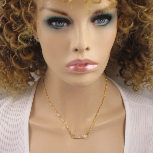 Cubic Zercon Bar Pendant on Gold Chain - VP's Jewelry